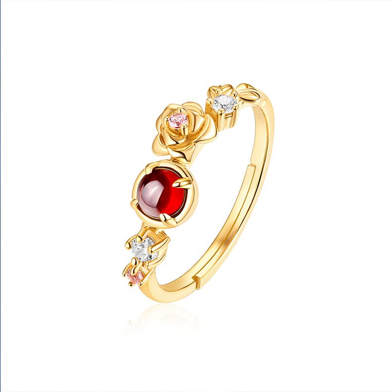 S925 Sterling Silver Garnet Ring with 9k Yellow Gold /Rose Gold Plating